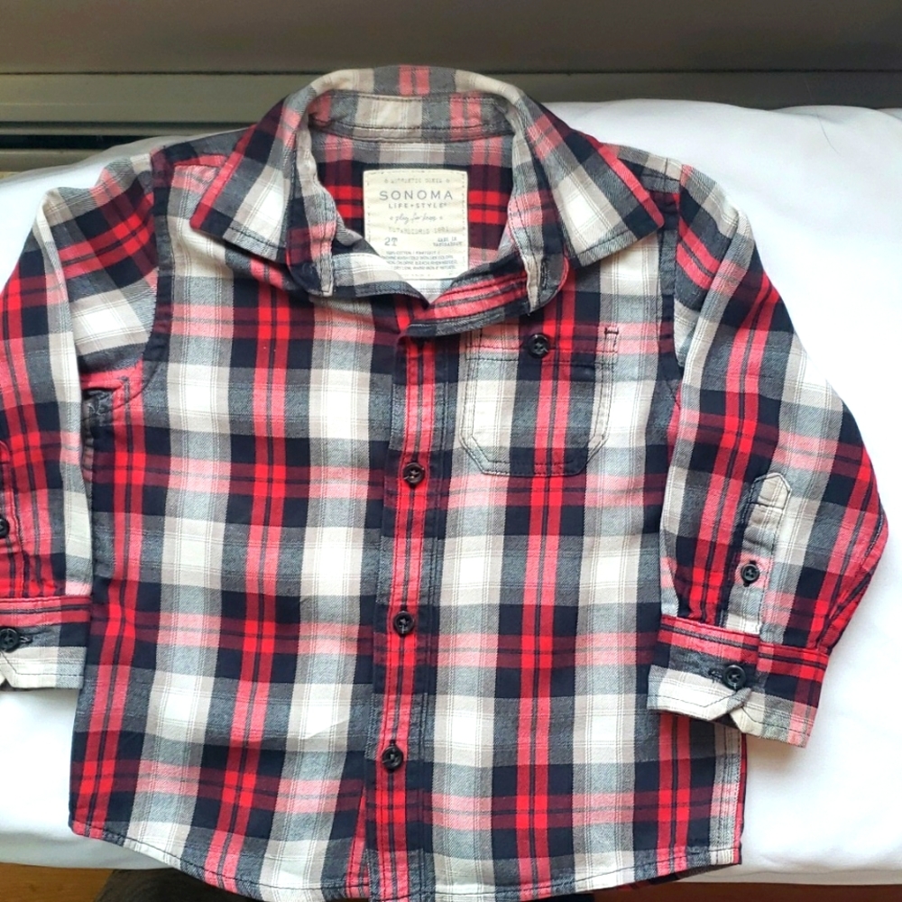 Toddler ,black/red button down collar shirt, 2T Sonoma